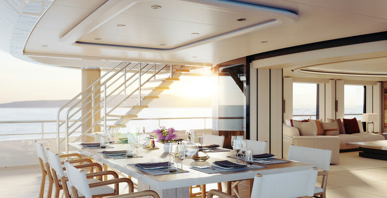 the aft deck aboard the Feadship yacht Sakura