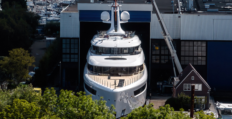 the Feadship Project 822 yacht emerges