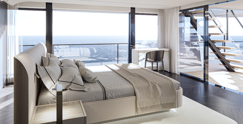 the Bering B120 yacht master suite