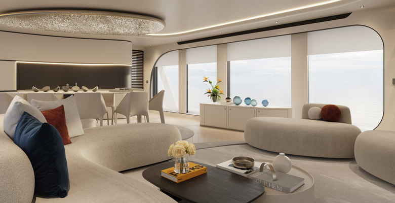 the yacht Project 111.11 saloon and dining area
