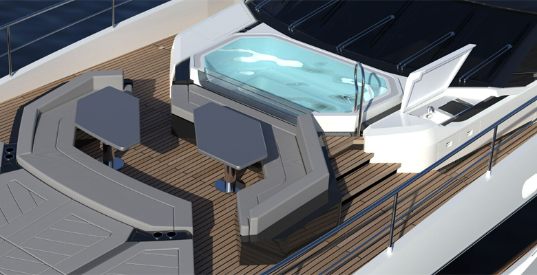 Sunseeker 120 Yacht foredeck lounge with hot tub