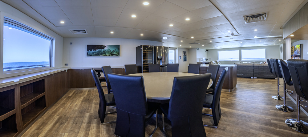 inside the support yacht Charley 2