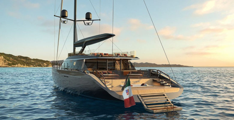 the Perini Navi yacht Project 605 sugar scoop stern