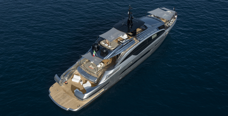 the Pershing GTX116 yacht Caffeine at anchor