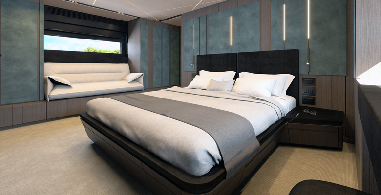 the Pershing GTX80 yacht master suite