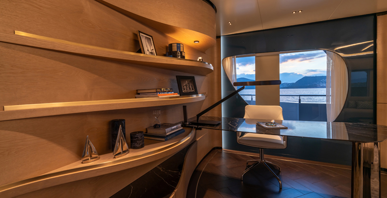 the owners' office aboard the yacht Kasif by Hot Lab and Bilgin Yachts