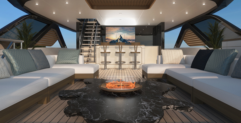 the Bering B165 yacht is an explorer with a firepit