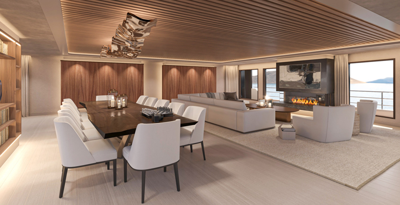 the Damen Yachting Xplorer 80 yacht saloon