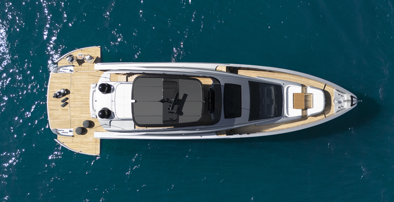 Pershing GTX80 yacht aerial view