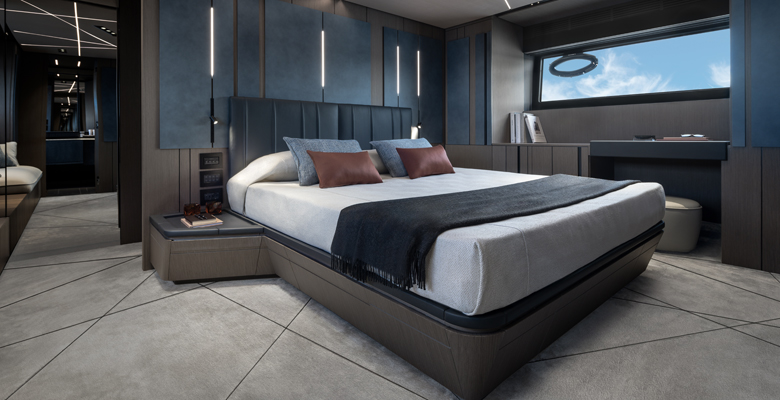 the Pershing GTX80 yacht master suite