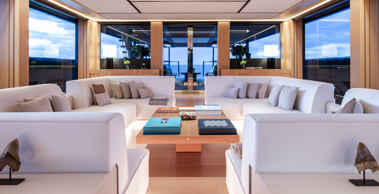 the saloon aboard the yacht SAN