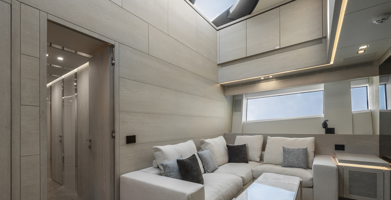 the AB 120 yacht Wraith atrium TV lounge