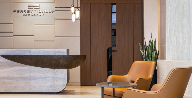 the Ferretti Group Superyacht Yard administrative building entry
