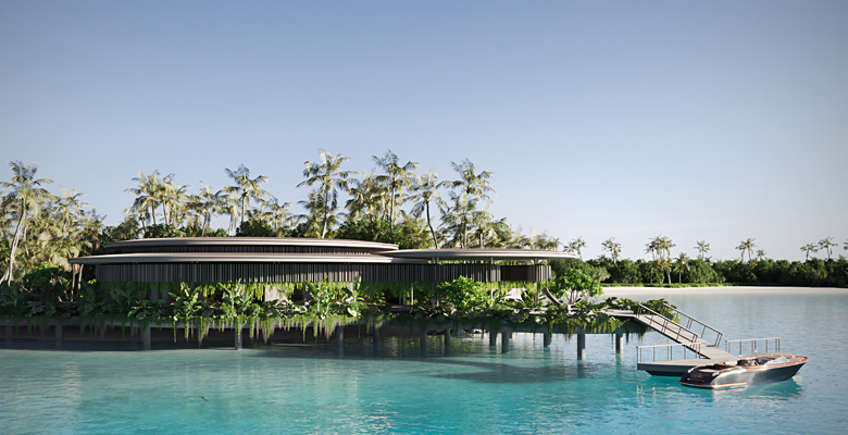 an arrival pavillion accompanies the Zamani Islsands superyacht marina