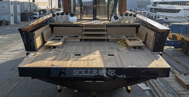 the aft view of the first Swan Arrow yacht Solle One