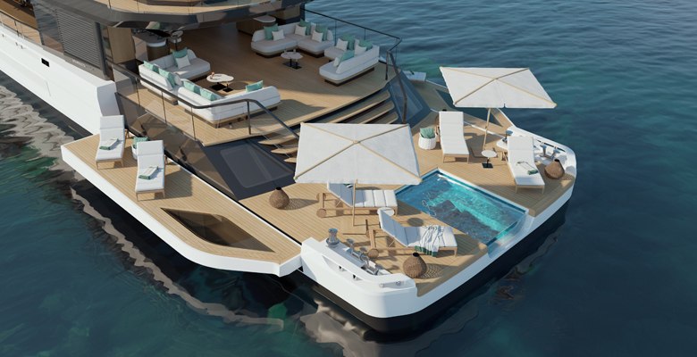 Mangusta Oceano 52 yacht beach area