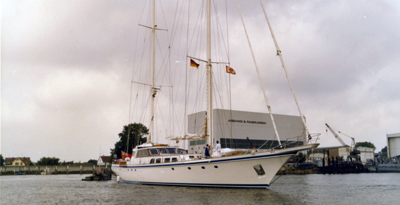 the yacht Jagare at launch in 1981