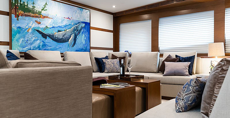 library aboard the yacht Northland