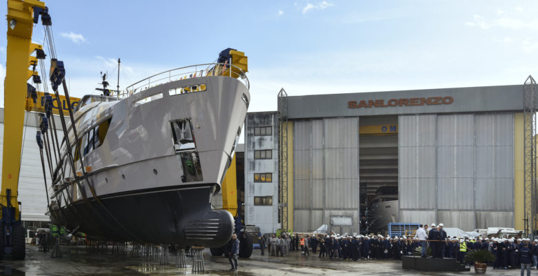 the Sanlorenzo SD132 yacht Andiamo on launch day