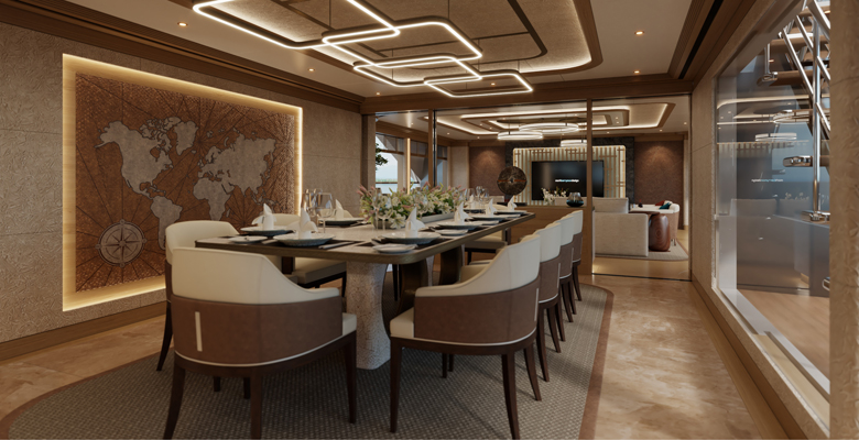 Dynamiq Global 550 yacht dining area