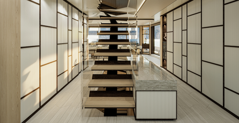 Extra X145 Global yacht stairs