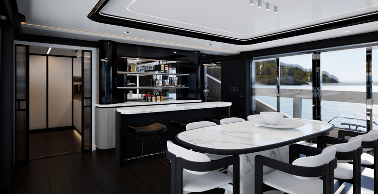 Pearl 100 Hybrid yacht Monochrome interior